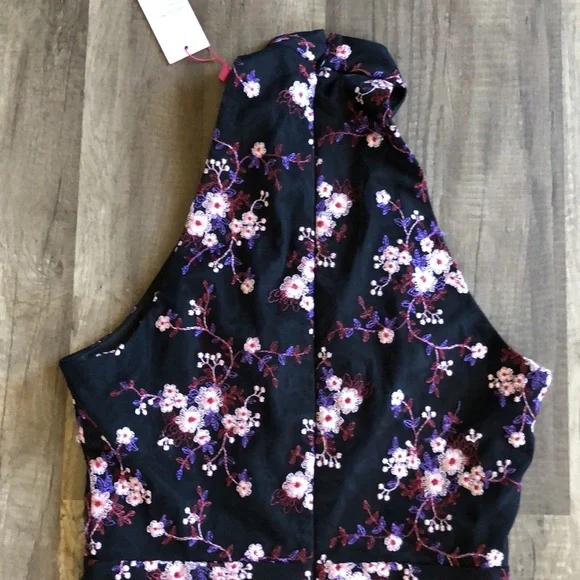 Parker Luana Black Floral Embroidered Halter Mini Dress 2 NEW - Picture 11 of 11